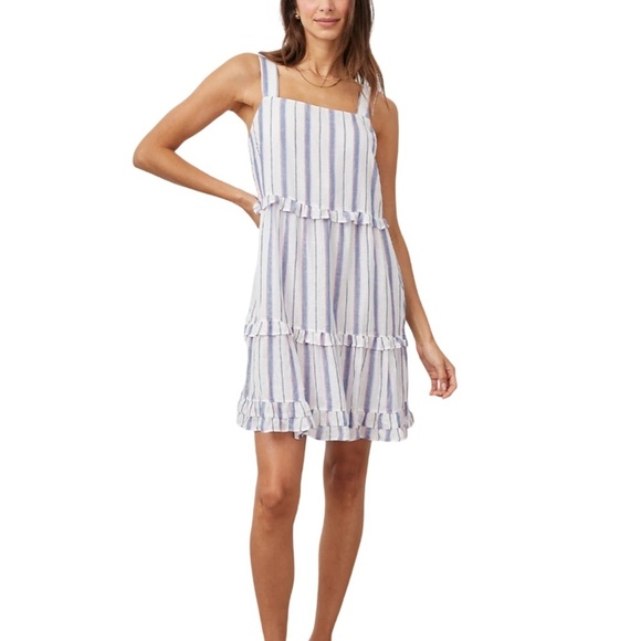Rails Sandy Dress Linen Tahiti Stripe ParallelRuffles Layers Flowy Tiered Skirt - Picture 4 of 14